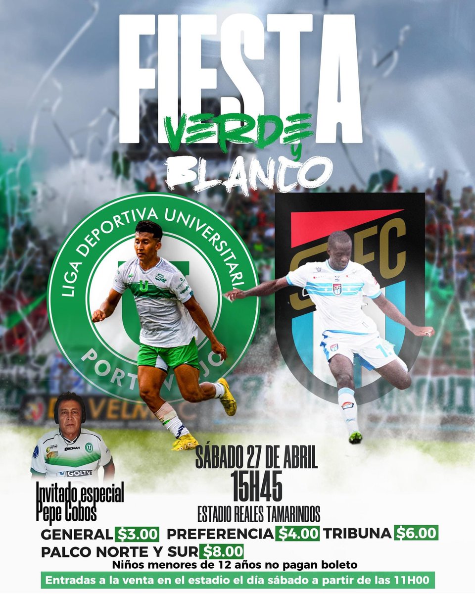 ¡Atención, hinchada de Liga de Portoviejo! 📣🟢⚪️ ¡Están todos invitados a la gran fiesta verde y blanco! Ven y celebra con nosotros la pasión y el amor por nuestro equipo. ¡No te lo pierdas! #FiestaVerdeyBlanco #LigaDePortoviejo #UnidosGanamosTodos 

@LDUPoficial