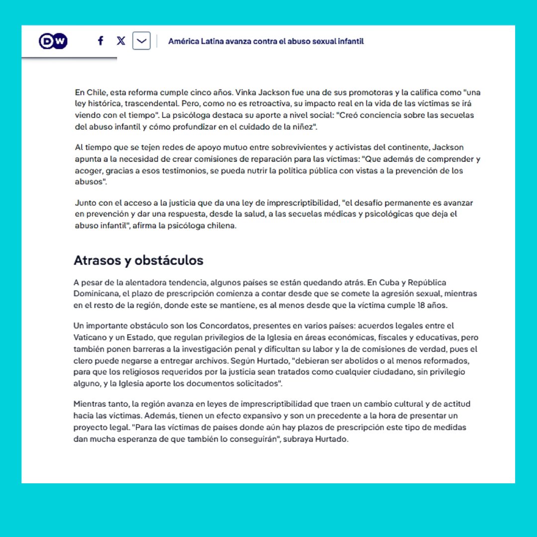 derechoaltiempo's tweet photo. #ASIimprescriptible
Entrevista de @dw_espanol a Miguel Hurtado, Psiquiatra, y Vinka Jackson ps., sobrevivientes integrantes de @GlobalTaskforce y coautores del Reporte Global sobre plazos de prescripción ASI en América Latina. Avances, deudas y desafíos:
https://t.co/Q3QwqhMJll https://t.co/9DLC6fBQdp