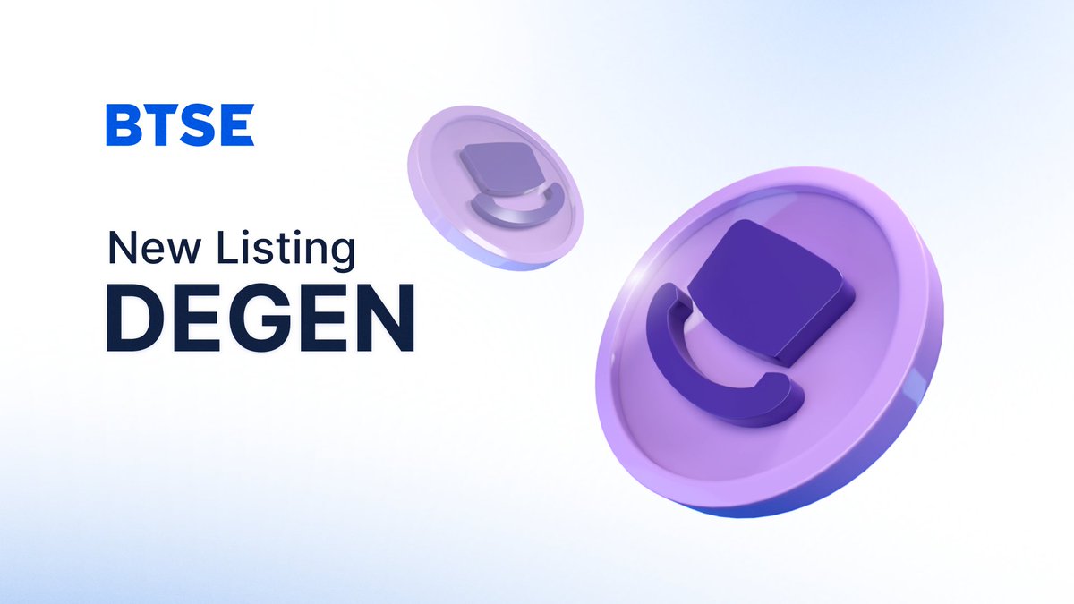 🔔 New Listing Alert on #BTSE! 🚨

🎩 $DEGEN is now available! Start trading and depositing today:

Trade $DEGEN: trade.btse.com/tradeDEGEN
Deposit $DEGEN: trade.btse.com/depositDEGEN

@degentokenbase 🚀

#NewListing #BTSEListing