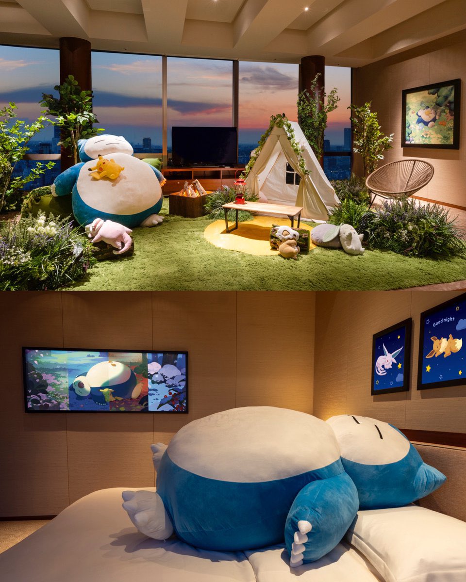 Pokeshopper's tweet photo. Pokeshopper Update: New official images now published of the『Pokémon Sleep』Grand Hyatt Tokyo merchandise and food menu which features the Snorlax burger https://t.co/oIhfEV7QT6 https://t.co/3v4uGd3Xsx