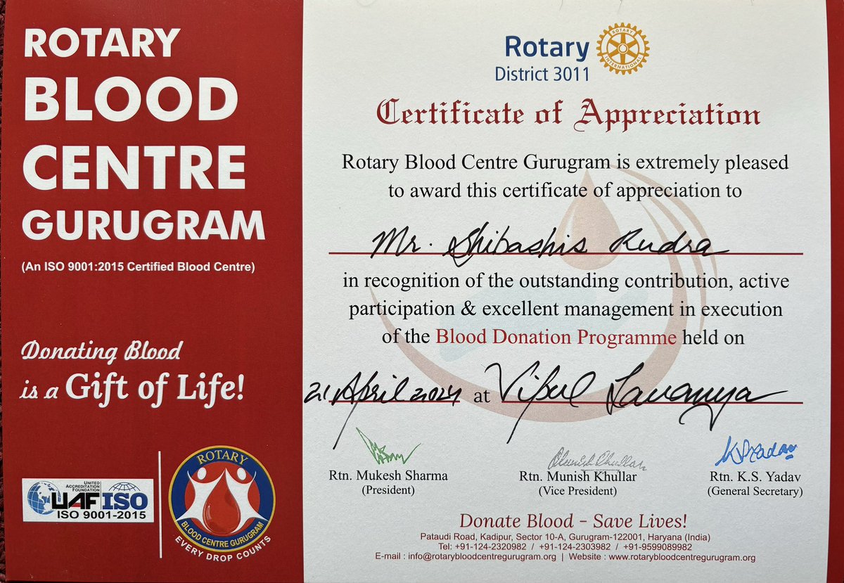 Thrilled to have made a life-saving impact! 🩸Let's continue to give the gift of life and encourage others to do the same. #BloodDonation #LifeSaver  #DonateBloodSaveLives
@Rotary @rotarynggm