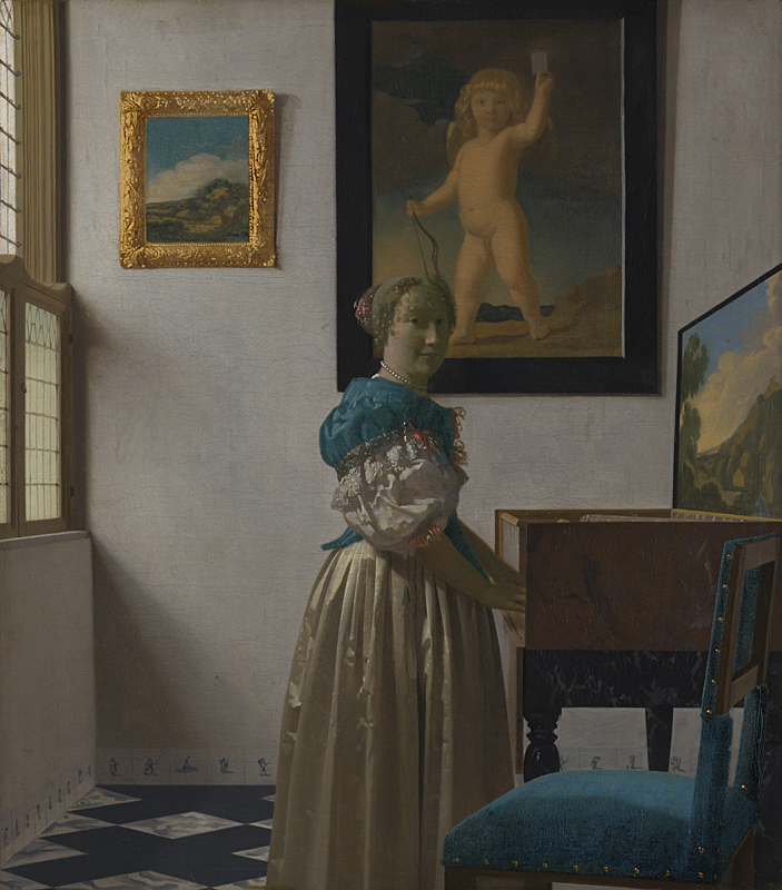 Johannes Vermeer (1632-1675) A Young Woman standing at a Virginal, 1630-32. @NationalGallery London.