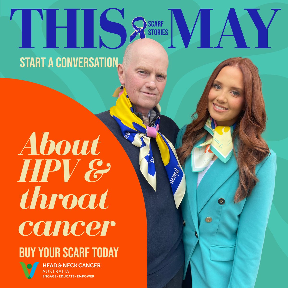 Andrew was diagnosed with #HPV-related #throatcancer in 2019. His daughter Brittany is a #HANCA ambassador. 🖐️70% of Tonsil and Base of Tongue Cancers are now caused by HPV. Help us continue to support, educate and advocate for #HeadandNeckCancer …y-scarf-tells-a-story.raiselysite.com