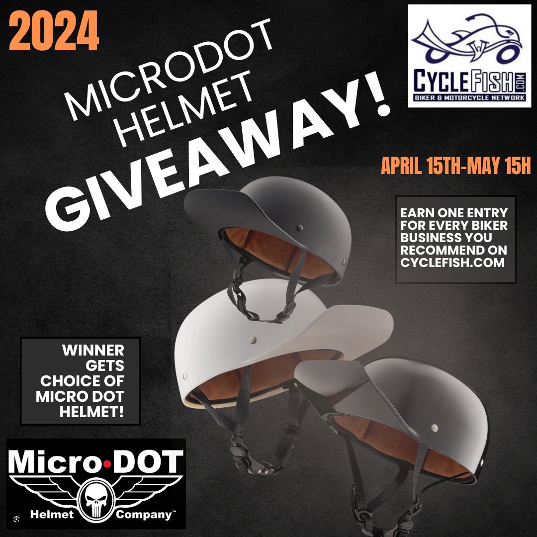 FREE Micro Dot Helmet Giveaway!

➡️CycleFish.com Get there and recommend a Biker Friendly Business! Every entry is worth another entry into the Giveaway!

#giveaway #cyclefish #bikers #bikerlifestyle #twowheels