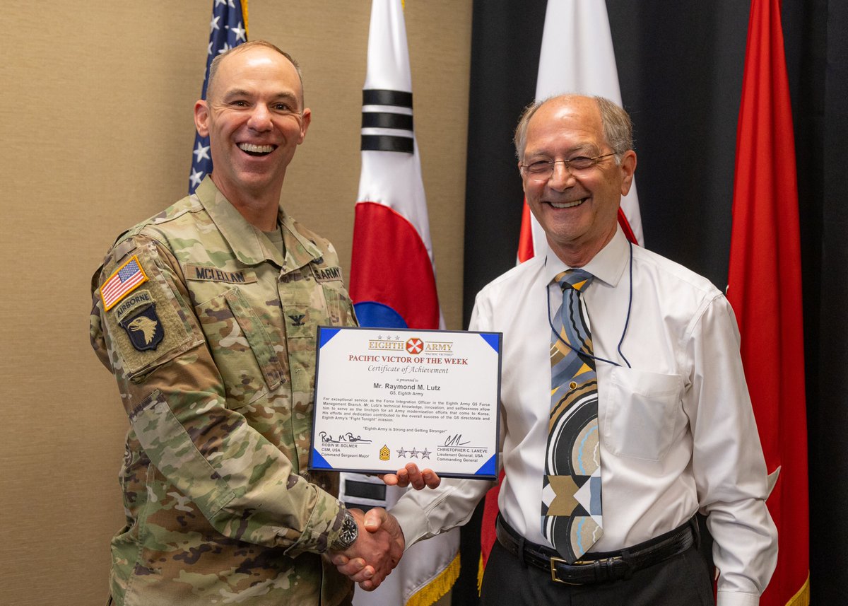 Way to go Raymond Lutz! He is our Pacific Victor of the Week! Lutz works in our G5 as a Force Integration officer. His technical knowledge, selfless service and innovation make him the focal point for @USArmy modernization efforts coming onto the peninsula. Pacific Victors!