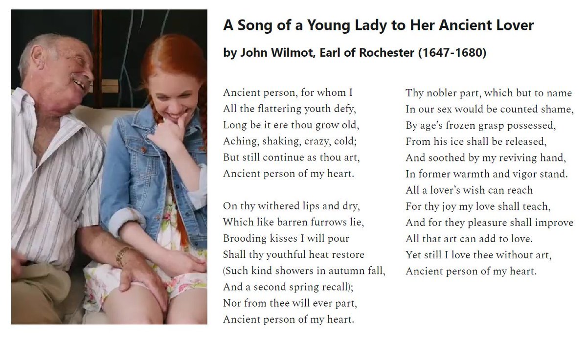 People think reactionary politics is about sexual prudery... This poem was written by Charles (dig up Cromwell, cut of his head, put it on a pike)  II of the Stuarts lifelong friend.

Far from prudery reaction was about boyish irreverence to Utopian Puritans.