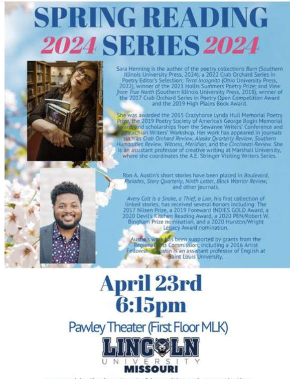 🌺🌸🌼🌷🪻🌹Come join us tomorrow! I'll be reading poems with Ron Austin at Lincoln University - Missouri! 🌺🌸🌼🌷🪻🌹