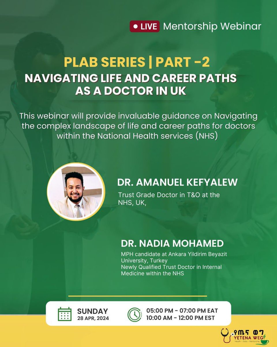 Prepare to advance your professional aspirations through PLAB and residency in UK!!! ✨Yetena Weg is back again with another webinar on the PLAB Series where we will discuss on navigating life and career paths as a doctor in UK✨ Don't miss the second part of our engaging…