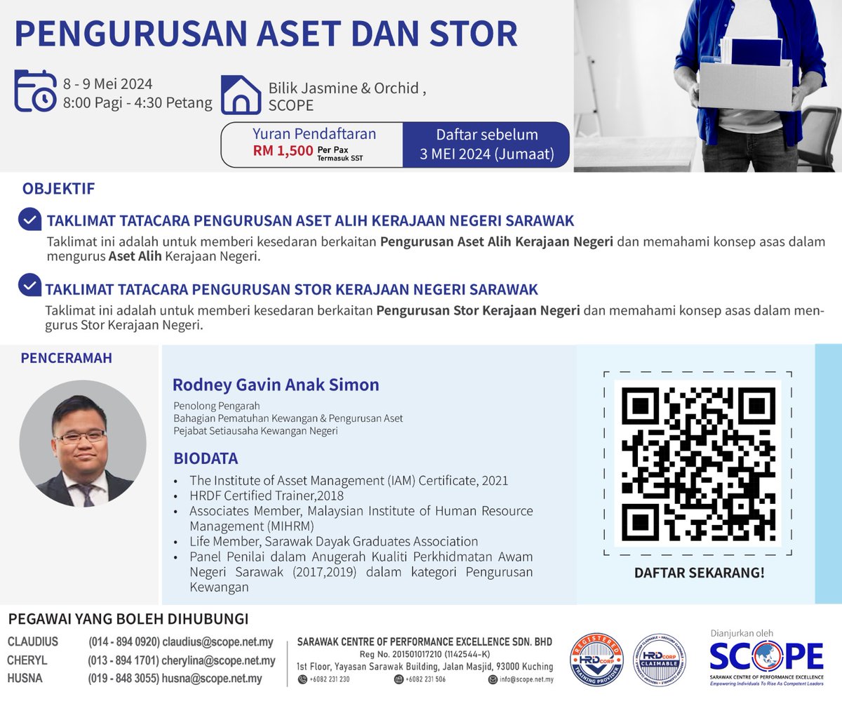 scopekuching's tweet image. SCOPE akan menganjurkan kursus &quot;Pengurusan Aset dan Stor&quot; oleh Rodney Gavin Anak Simon, Penolong Pengarah Bahagian Pematuhan Kewangan &amp;amp; Pengurusan Aset di Pejabat Setiausaha Kewangan Negeri Sarawak.

#scopesarawak
#trainingkuching
#pengurusan
#aset
#stor