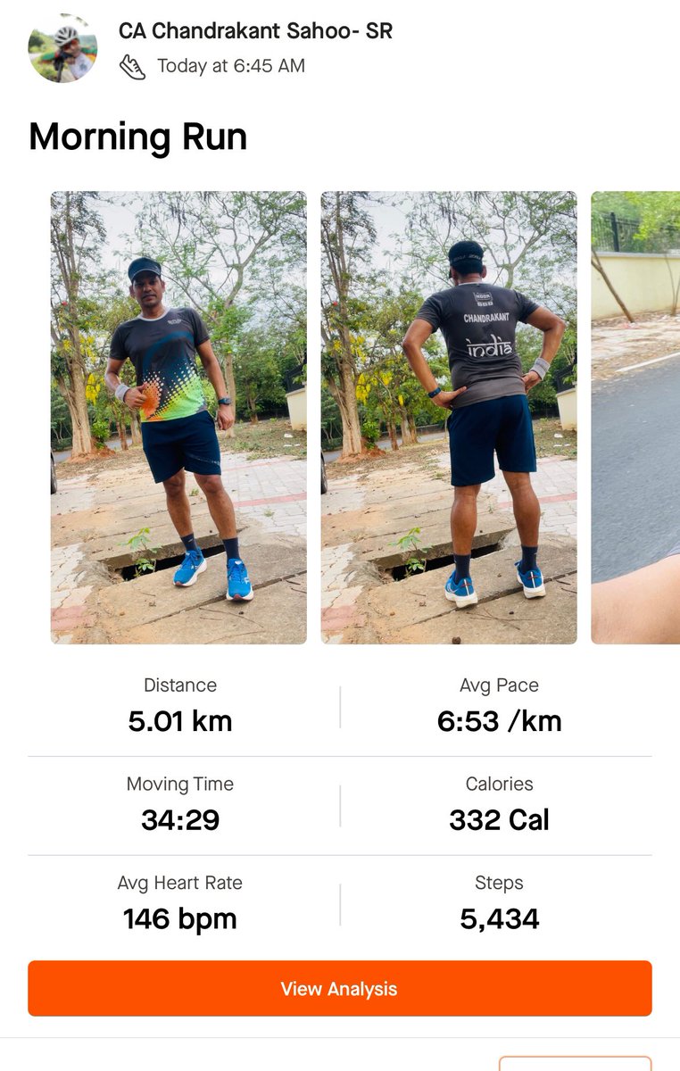 cachandrakant's tweet photo. “Success is the sum of small efforts repeated day in and day out.” - Robert Collier
5km Run followed by a 2km walk. #running #fitness #HealthSIP #dietdelightwithniharika https://t.co/9PLHuyGHWG