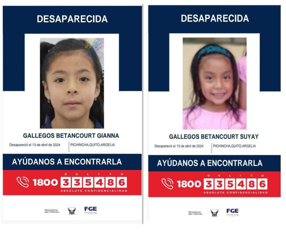 🆘Urgente🆘 Menores desaparecidas desde el 13 de abril en el sector de La Argelia, sur de Quito. Por favor si tienen información comunicarse con las autoridades. 🙏🏻🙏🏻 @MashiRafael #Urgente #Desaparecidas