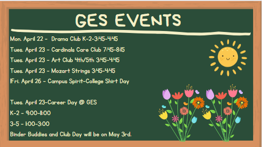 GES, we made a change to Friday's schedule. Binder Buddies & Club Day will be on May 3rd. @Boone_County