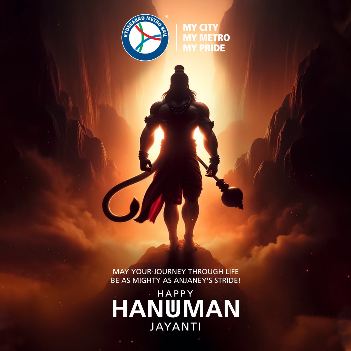 May your journey through life be as mighty as Anjaney's stride, filled with unwavering commitment, boundless strength, and indomitable willpower. Happy Hanuman Jayanti! #landtmetro #mycitymymetromypride #metroride #HyderabadMetro #MetroRail #metrostation #publictransport