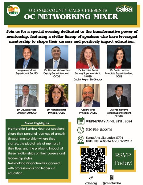 We look forward to seeing you at OC CALSA Mixer this Wednesday!🍊💚 Discover the thrilling mentorship journey and connect with the 100 individuals already registered! #networking #mentorship #OCCALSA #CALSA calsa.org/upcoming-events