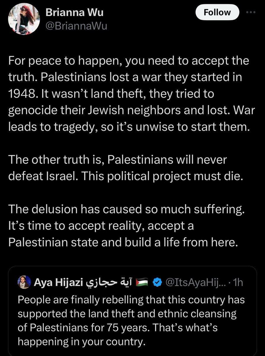 She’s literally repeating the claims of traditional Israeli historiography, claims that have been debunked and challenged by an entire generation of new Israeli historians decades ago. So, we’re either dealing with someone whose reading on the issue stopped in the early 1980s, or…