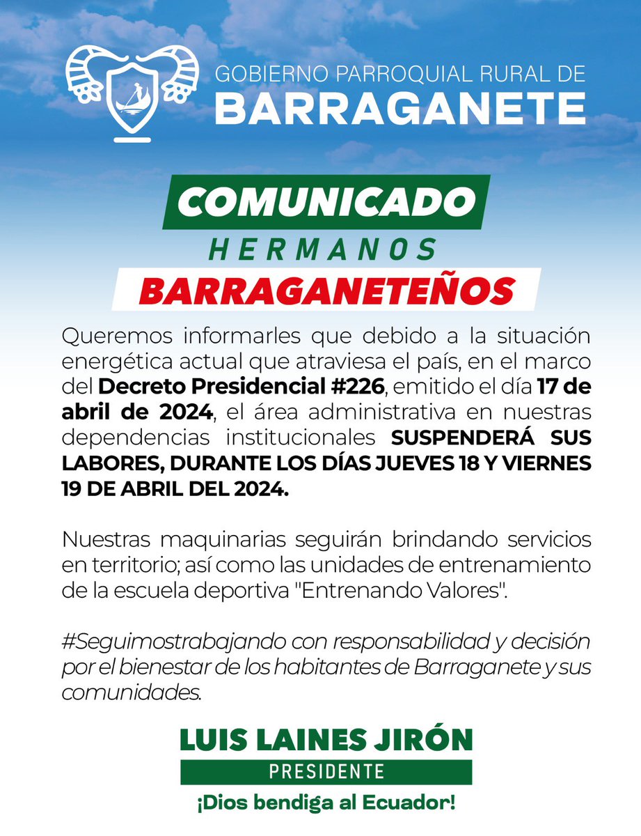 @GBarraganete COMUNICADO OFICIAL 💚💛

#Seguimostrabajando
@LuisLaines91 Presidente