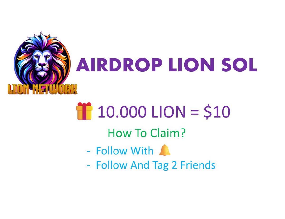 sharon1161227's tweet photo. $LION SOL Airdrop open for 24 hours 🪂

Drop your Solana $SOL address below, Follow @sharon1161227 🔔 &amp; RT 👇🏻

Every wallet gets 100,000 $LION SOL

Check your wallet in 20 mins https://t.co/Un6dqkL5od