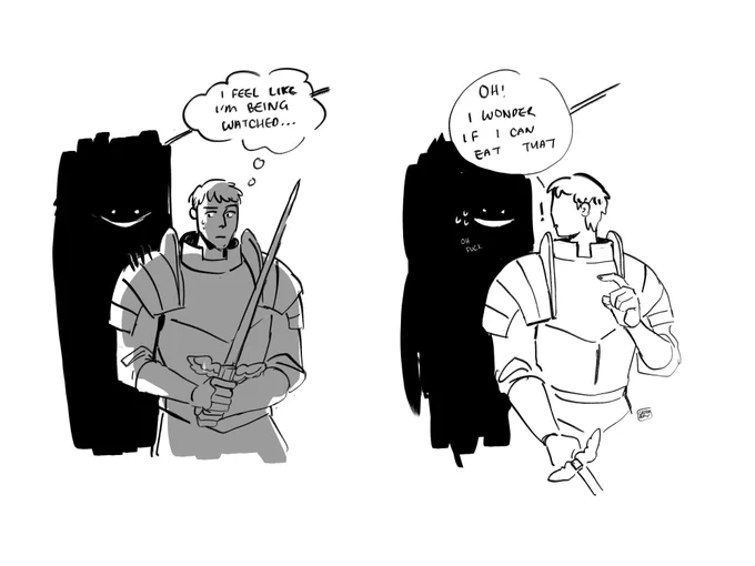 a small dungeon meshi and backrooms crossover comic wip featuring the smiley monster! (cross your fingers for him) 