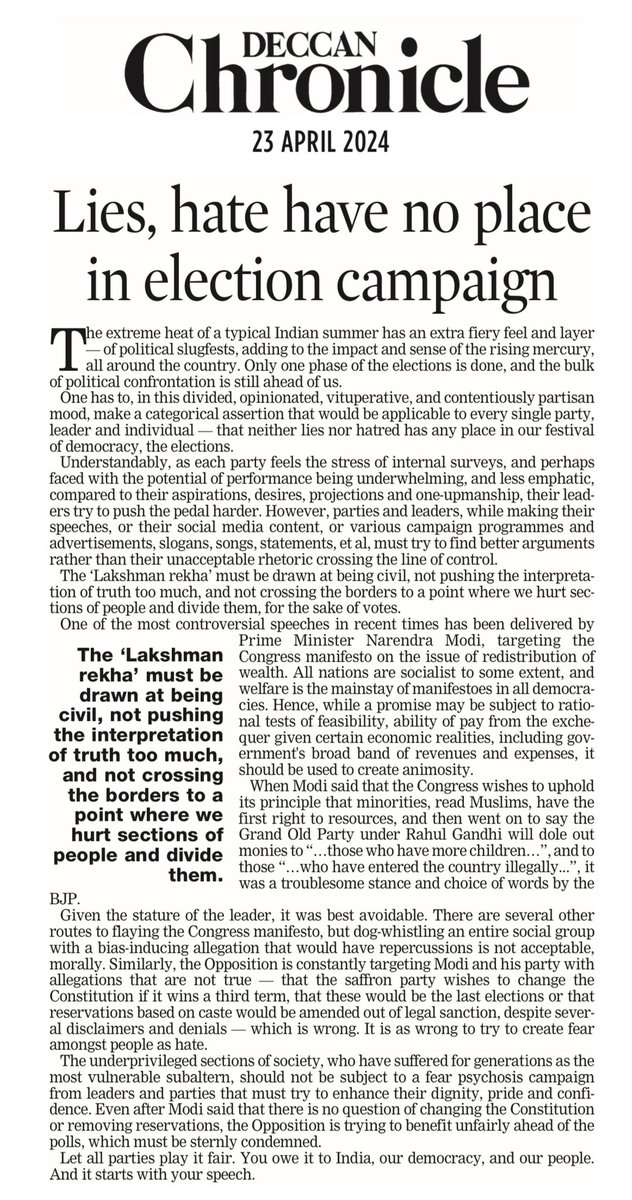 The #Election edits. We have a #right to not vote. And neither #lies nor #hate has a space in poll campaign. @DeccanChronicle