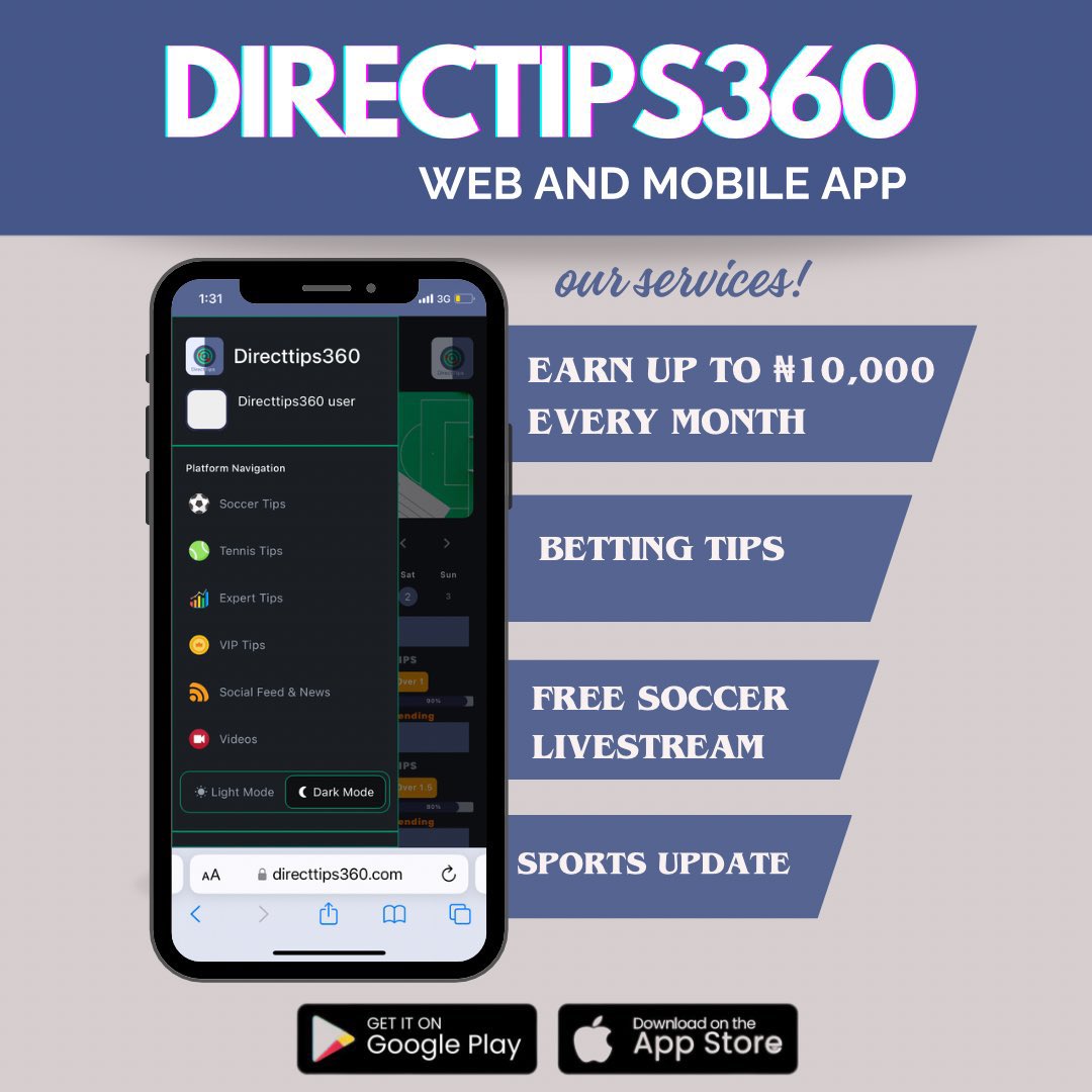 Get the latest Directtips360 app for expert tips, live matches, and more! Update now from the App Store or Google Play.

IOS link: apps.apple.com/us/app/directt…

Google play link: play.google.com/store/apps/det…
