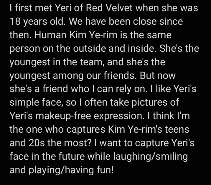 Private memories that have not been revealed to the world- W Korea interview with Photographer Rie 'Kim Yerim is the same person on the outside and inside' 'Yeri is the friend that I can rely on' #YERI #예리 @RVsmtown 📎wkorea.com/2024/04/22/%ea…