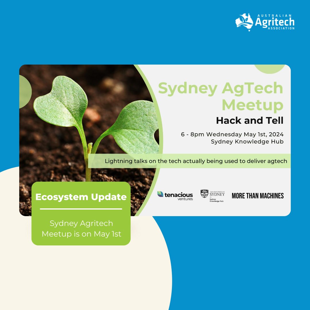 🌾 Sydney AgTech Meetup Come along to hear about and chat about the tech behind the agritech with a series of lightning talks. More Information: loom.ly/VbRt1EE #InnovationInAgriculture #Networking #IndustryLeaders #RegisterNow #AgriculturalTech #Agtech #Agritech