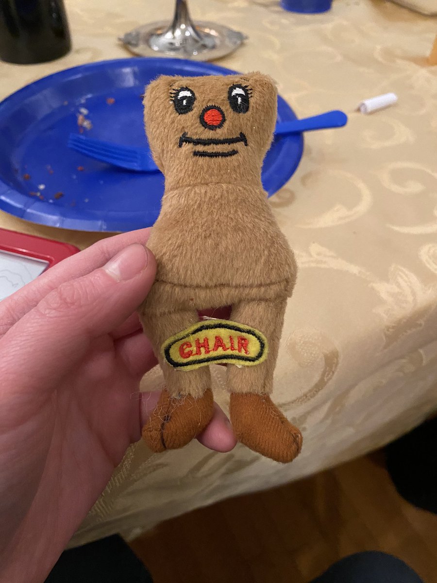 Obsessed with this Passover finger puppet set representing “chair” as a weird little guy labeled with the word “chair” instead of… a chair