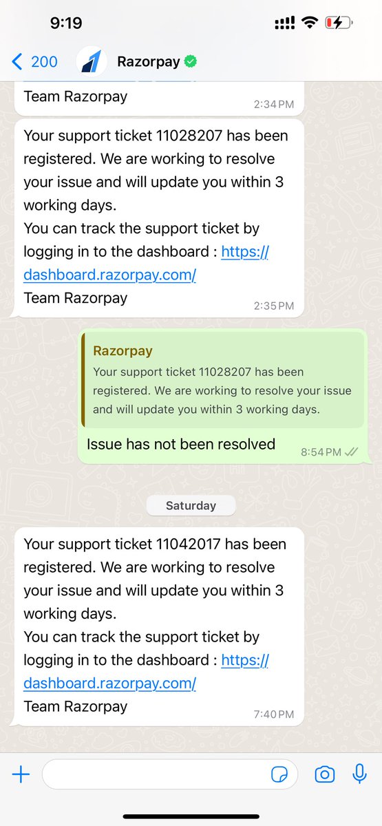 @RazorpayCare 

I was new to razorpay earlier my client used to through @IndiaMART , one transaction happened then you hold my 1.78 lakh rupees. Transaction happened between two GST firms, no contact number available no response, totally unethical and illegal practice @RBI