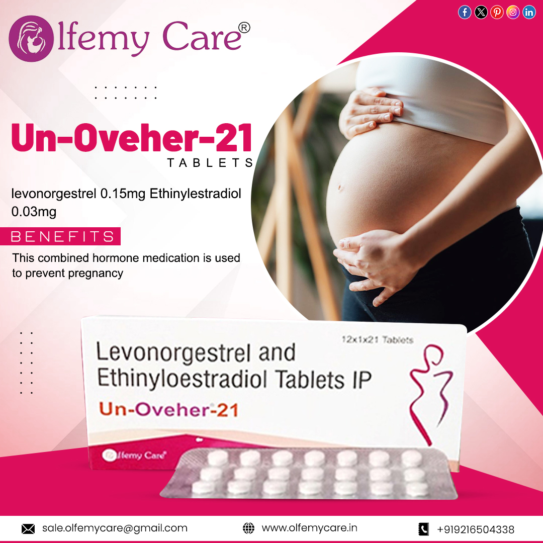 Introducing Un-Oveher-21 Tablets By Olfemy Care. 
For more info, call us at +91 92165 04338 | 
sale.olfemycare@gmail.com | olfemycare.in | 
. 
. 
#olfemycare #PharmaFranchise #businessopportunity #pcdfranchise 
#thirdpartymanufacturing #india #chandigarh #pharmacompany