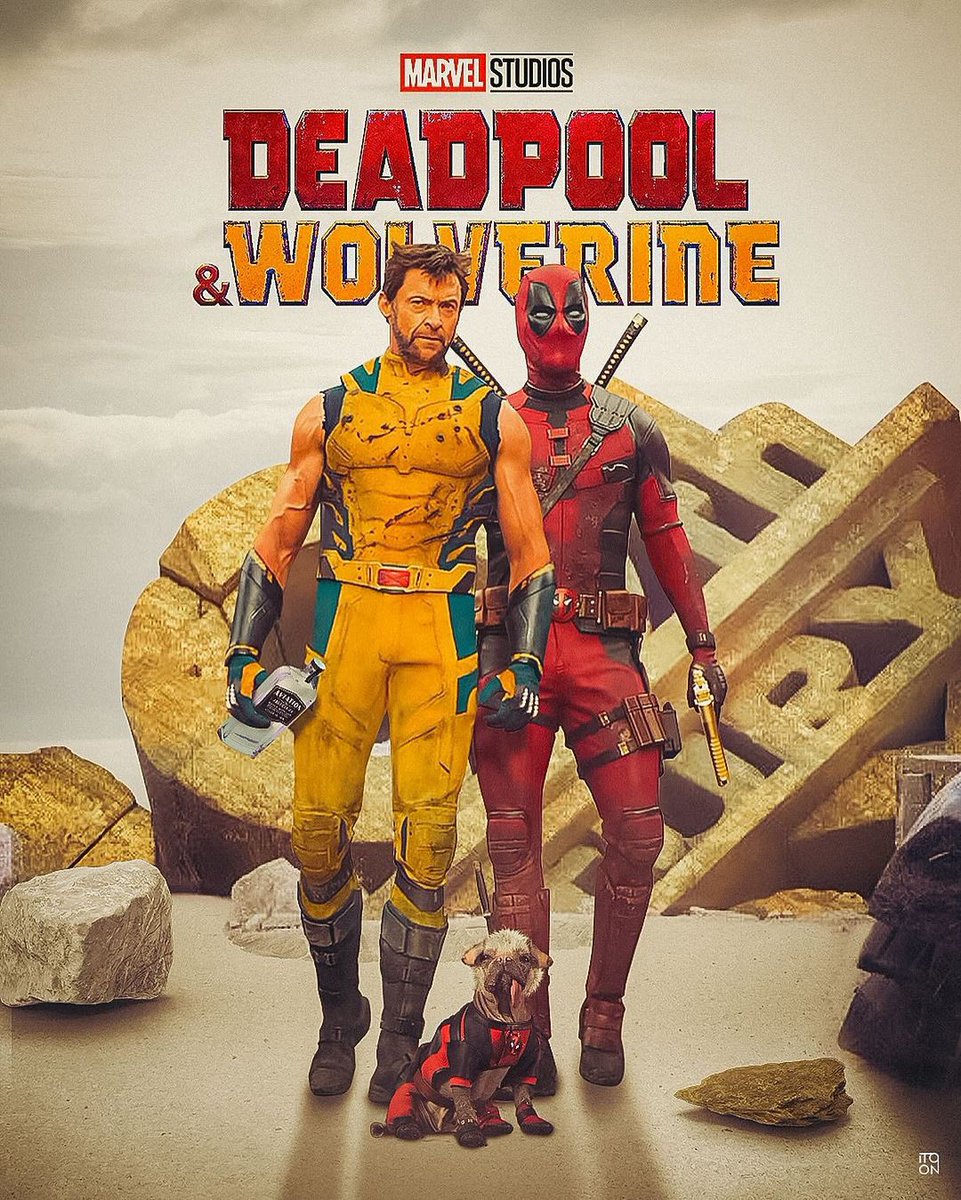 Repost @itoonofficial • A sleeveless Logan, golden guns, and a dog you just can’t hate. Latest trailer for @deadpoolmovie had it all. . . Art by @itoonofficial . . #deadpool #wolverine #dogpool #deadpoolandwolverine #hughjackman #ryanreynolds