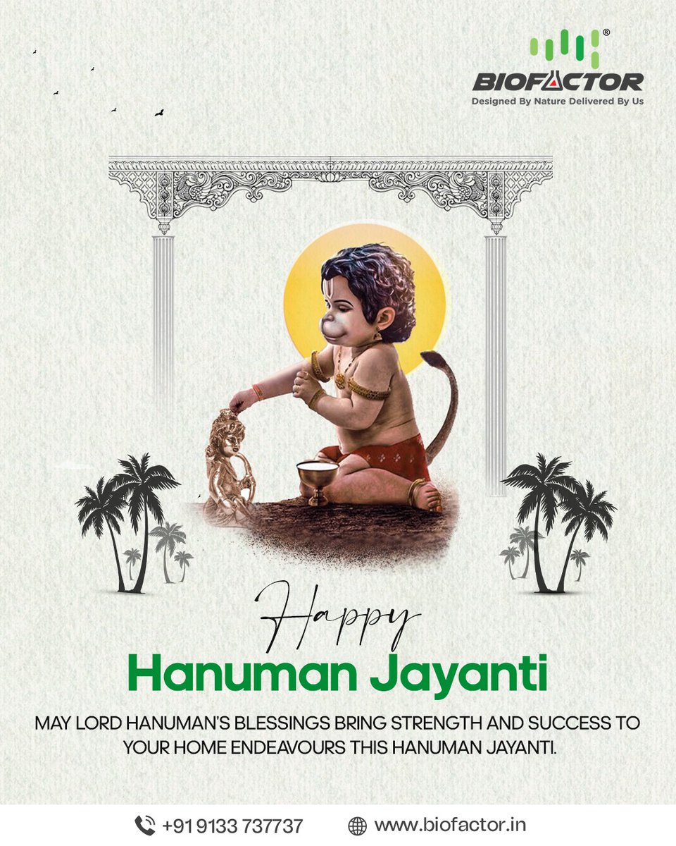 BiofactorIndia's tweet image. Wishing everyone a blessed Hanuman Jayanti! May the divine blessings of Lord Hanuman bring strength, courage, and wisdom into our lives. Jai Hanuman!
.
.
#HanumanJayanti #Blessings #hanuman #jaishreeram #bajarangbali