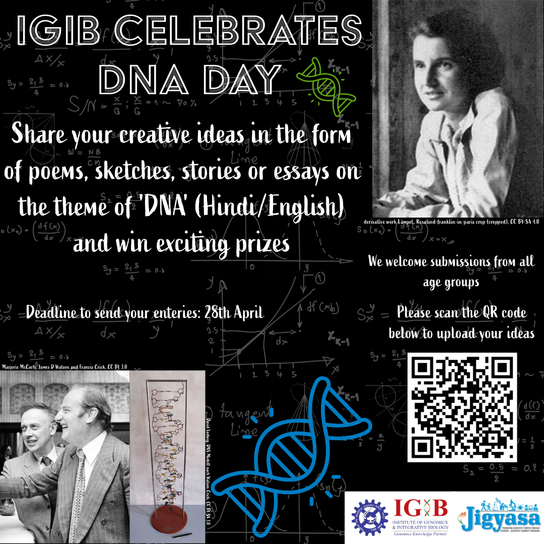 @IGIBSocial celebrates DNA Day 2024. Scan the QR code to send in your creative ideas and win exciting prizes! @souvik_csir @CSIR_IND @HRDG_CSIR @CsirJigyasa @CSIR