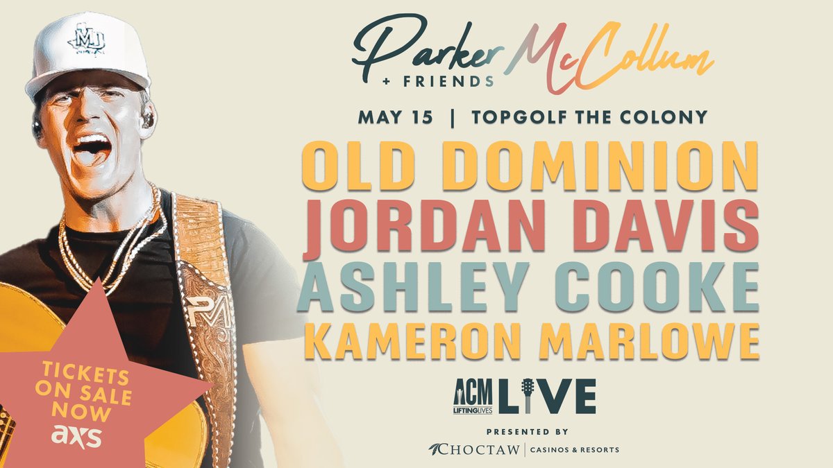 .@ParkerMcCollum has some PRETTY awesome friends with a big HEART! ♥️ We are proud to announce that @OldDominion, @JordanCWDavis, @theashleycooke, and @Kameron_Marlowe will be joining #ACMLiftingLives LIVE, Presented by @ChoctawCasinos. 🎶 This all-star group will hit the stage