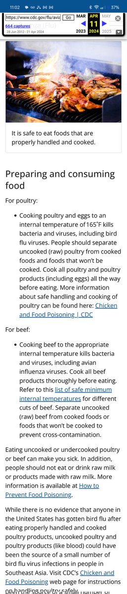 Instructions on how to cook HPAI-infused beef were added to the CDC 'Cooking with Viruses' Page on the night of April 10, 2024. Anyone know what happened that day or slightly before? April 10 web.archive.org/web/2024041003… April 11 web.archive.org/web/2024041112…