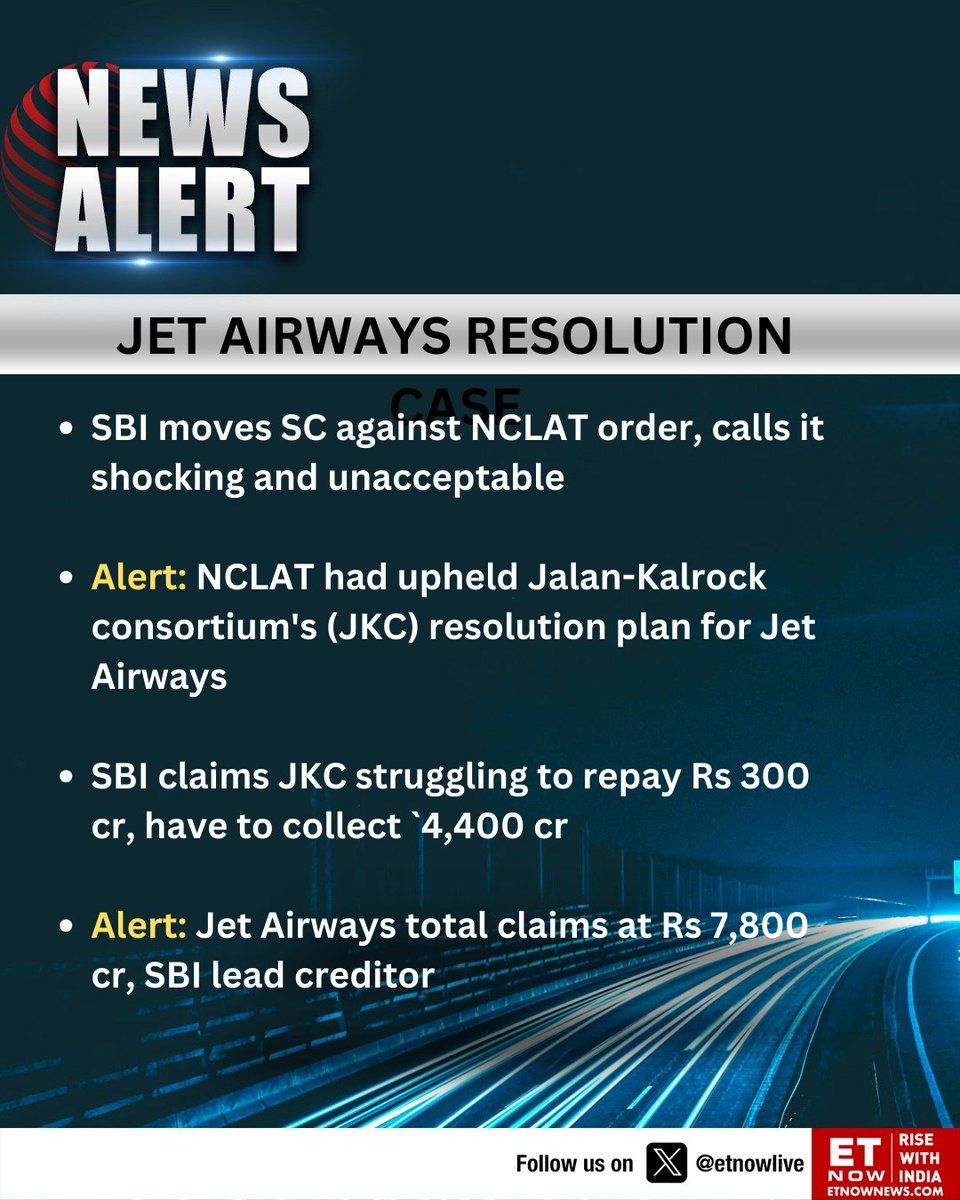 News Alert | Jet Airways Resolution: SBI moves SC against NCLAT order, calls it shocking and unacceptable