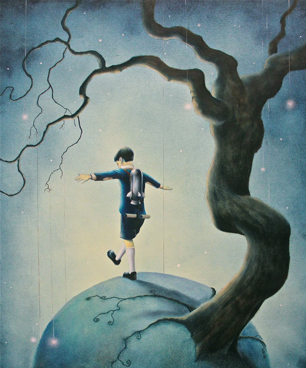 Jetpack Jack: Once In A Blue Moon. 2011. Private commission. Oil and pencil on paper. 16”x20”.