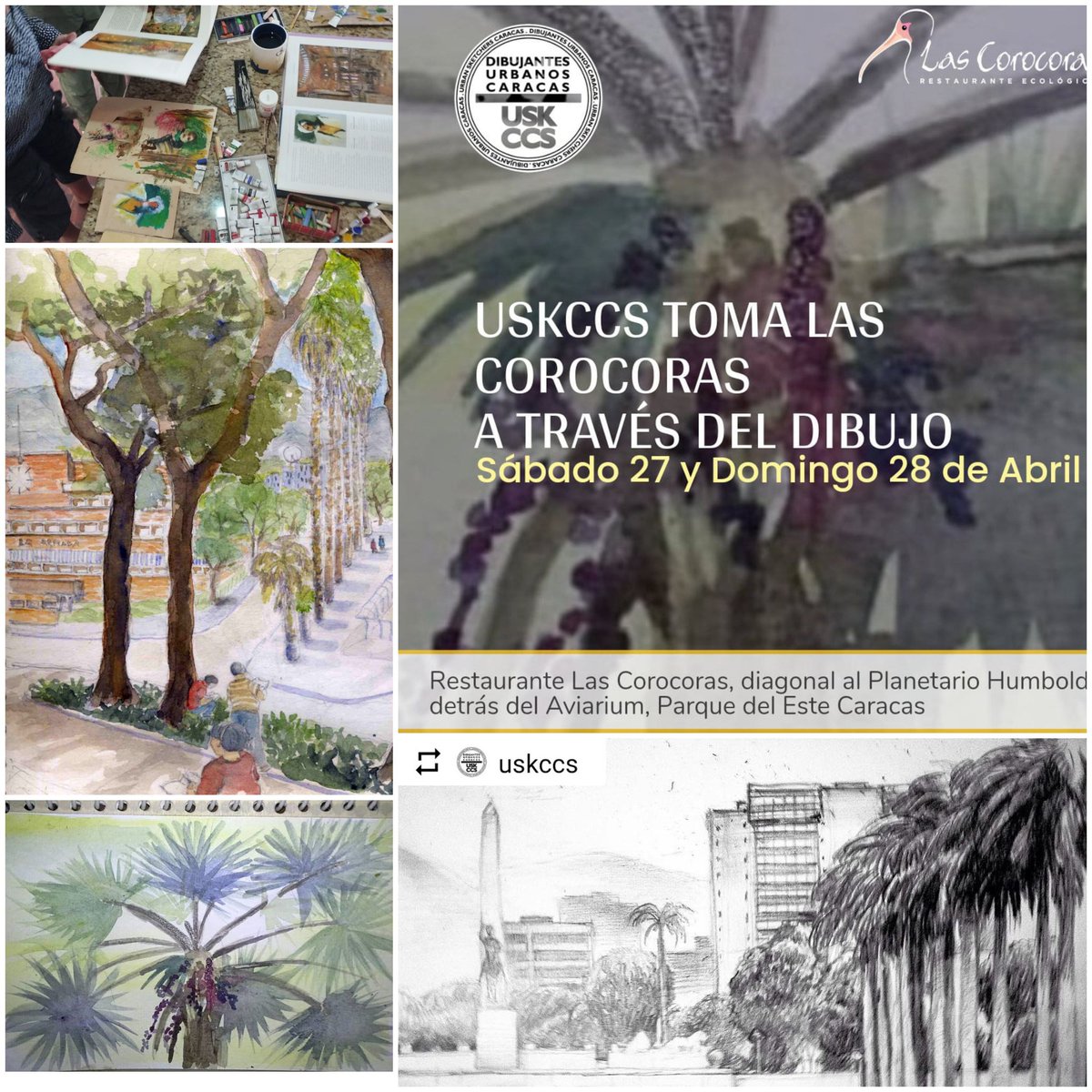 Los Dibujantes urbanos USKCCS y <a href="/LasCorocoras/">Rest. Las Corocoras</a>, invitamos a crear, esta vez celebremos DIBUJANDO EL PARQUE Y SUS RINCONES (en el 68 aniversario del PE)

Los Dibujantes Urbanos de Caracas USKCCS, expondrán sus obras, y darán tips para los trazos, formas, y matices...
