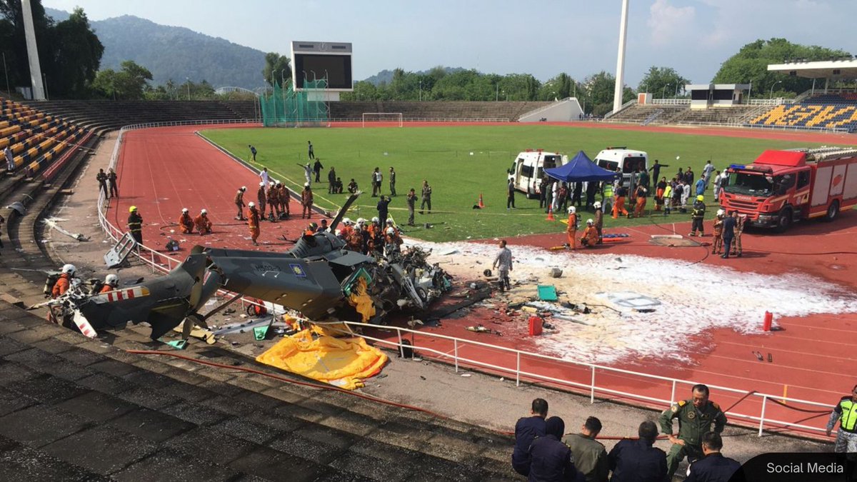 1. Ten people have died after 2 helicopters crashed at the Royal Malaysian Navy military base in Lumut this morning (April 23).

The Perak Fire and Rescue Department said medical officers have confirmed their deaths at the respective sites.