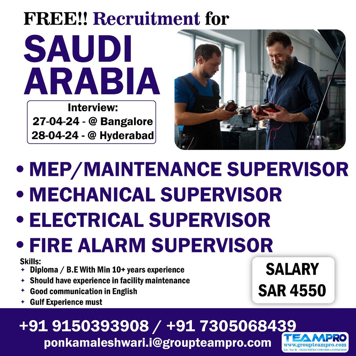 #freerecruitment #saudijobs #saudijobseekers #supervisor #electrical #mechanical #firealarm #mep #facilitymaintenance #immediatejoiners #directinterview #shortlistingunderprogress