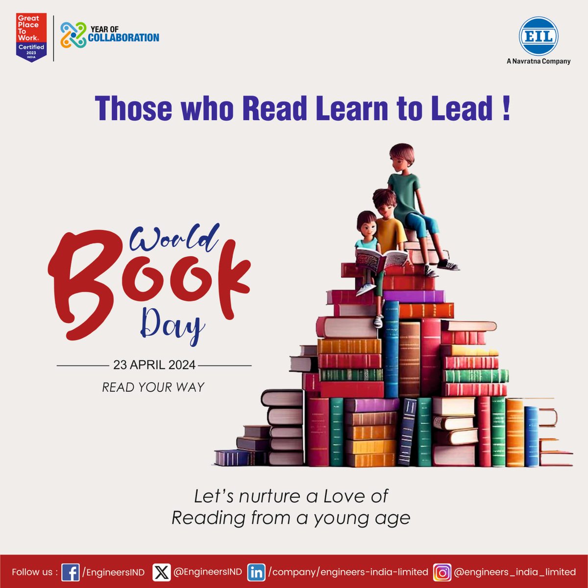 Team EIL wishes a happy #WorldBookDay to all our valuable stakeholders and collaborators. Let us celebrate the joy of reading and pledge to encourage the culture of reading books to inculcate a scientific temper and the 'spirit of inquiry' for an empowered society. @HardeepSPuri