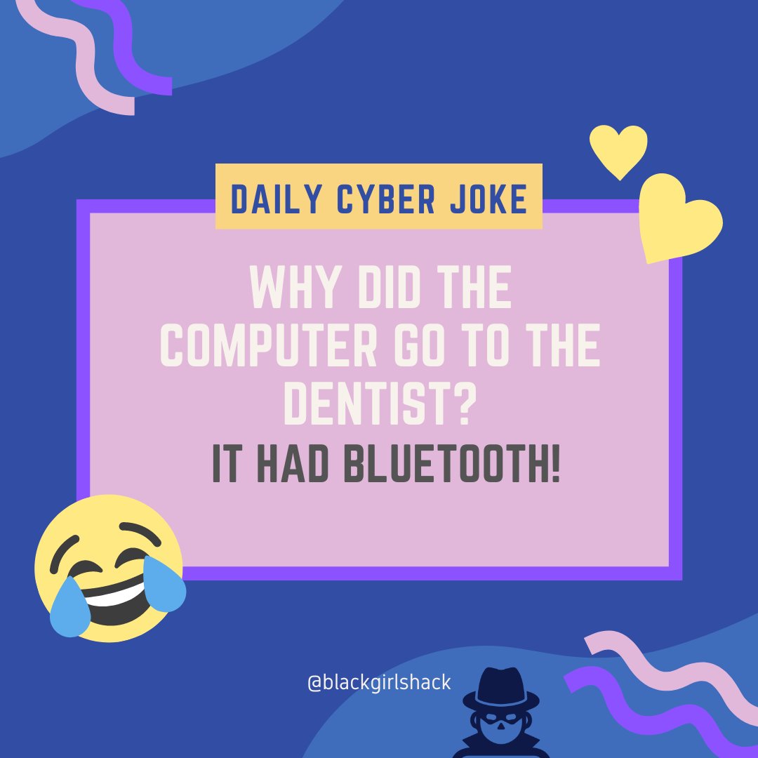 blackgirlshack's tweet photo. 😂😂😂Even computers need a little byte of dental care! 🦷💻 

#BlackGirlsHack #DiversityInTech #BlackInTech #BlackIncyber #worldomination #BghMultiverse #cybersecurity  #infosec#TechHumor https://t.co/R6UsBNGCnS