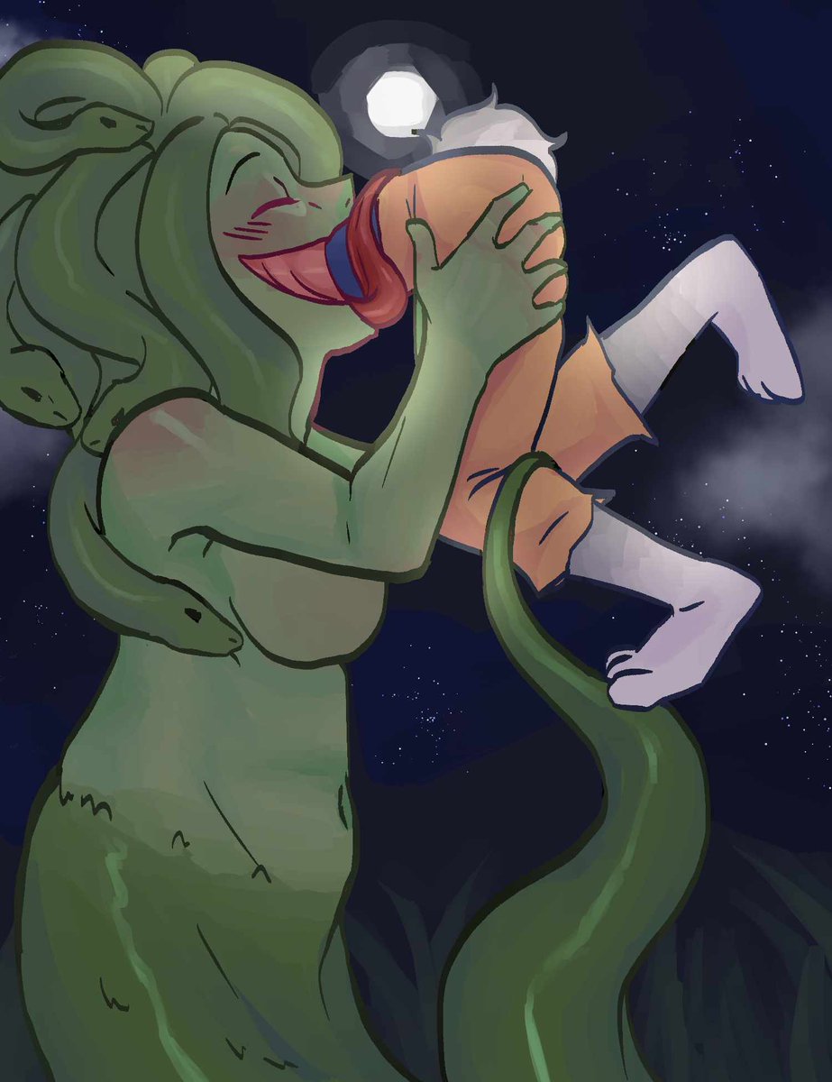 BexAda13's tweet photo. Medusa's stomach growled as she watched the curious @Kimmy_bunsnak exploring near her. She couldn't help but slowly wind her tail up and around Kimmy's curves, at first Kimmy was scared but she mistook Medusa's look of hunger for lust and felt herself hardening in anticipation... https://t.co/okixtVVYlf