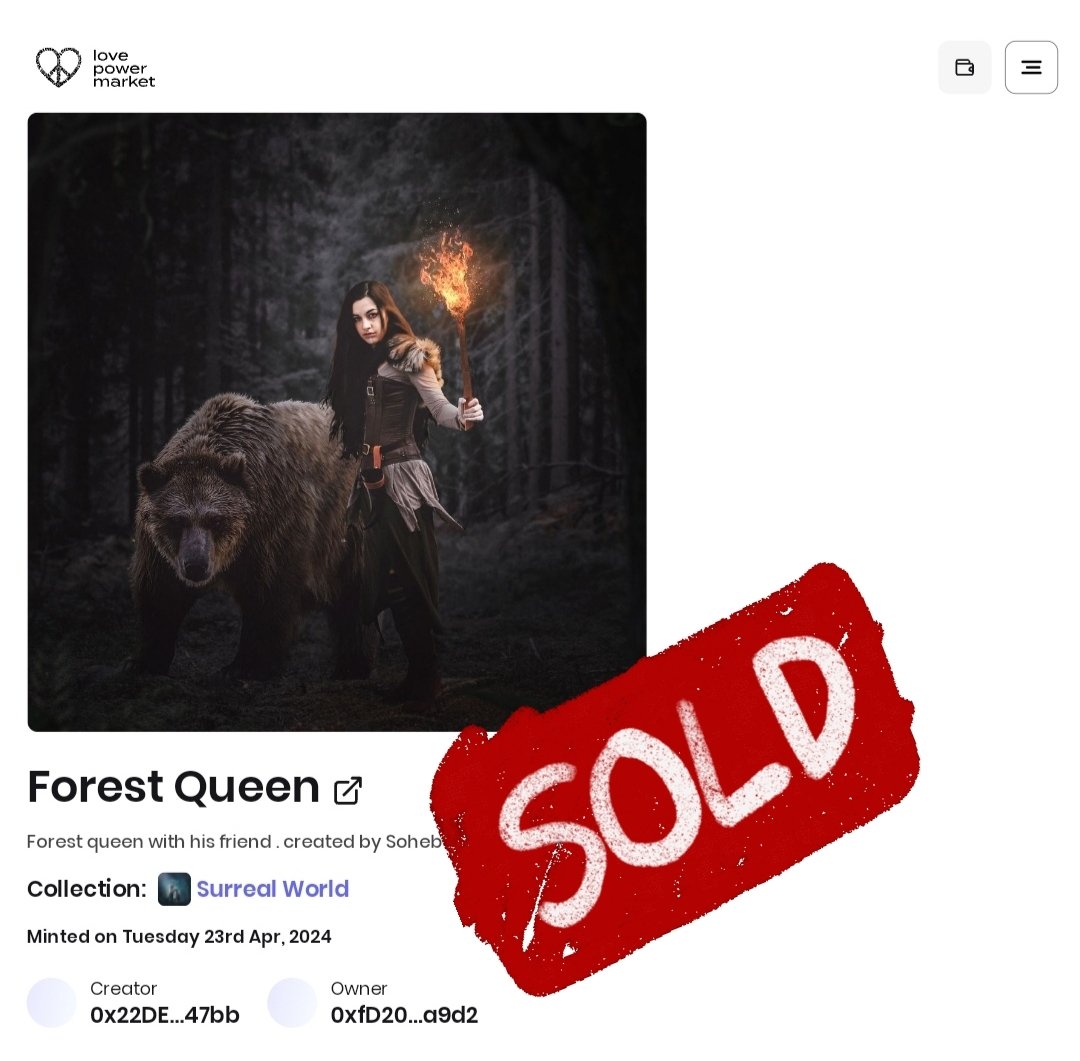 Item Sold 🚀😍 'Forest queen' is now collected by @LovePowerCoin on the lpm.is marketplace. Thank you very much for your support 😊❤️ Your movement is really the best .❤️‍🔥 This is a movement to help us artists! I believe in you!!🚀🔥 #LoveSupports