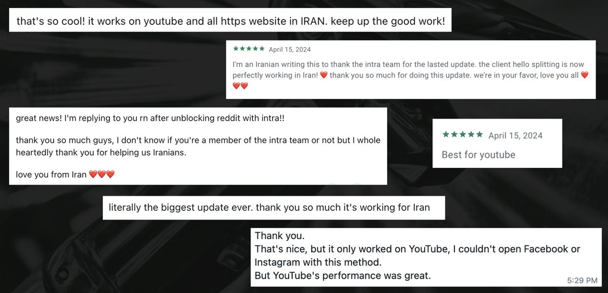The latest version of Intra has more robust protection against SNI attacks, unblocking more sites in more places, without the need for a VPN!

It's working very well in Iran for Youtube, Reddit and other sites.

Check out getintra.org and help spread the word!