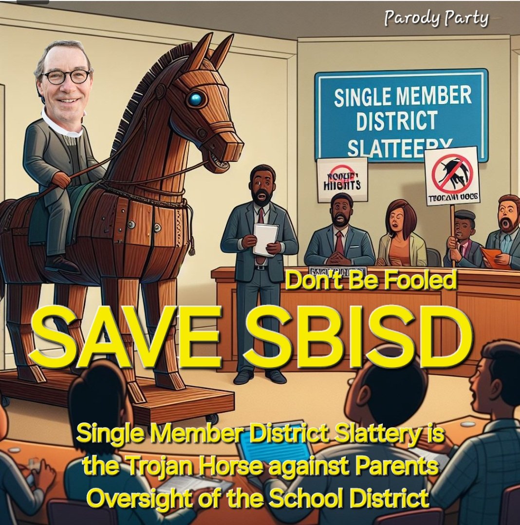 🚨🚨 RED ALERT 🚨🚨
#savesbisd #savethestudents
Single Member District Slattery stands against the Oversight of Parents in Public Education.

Slattery will be the shill for Big Money lobbyists who seek to control Public Education and pervert our Youth!
#savetheyouth @SBISD #sbisd