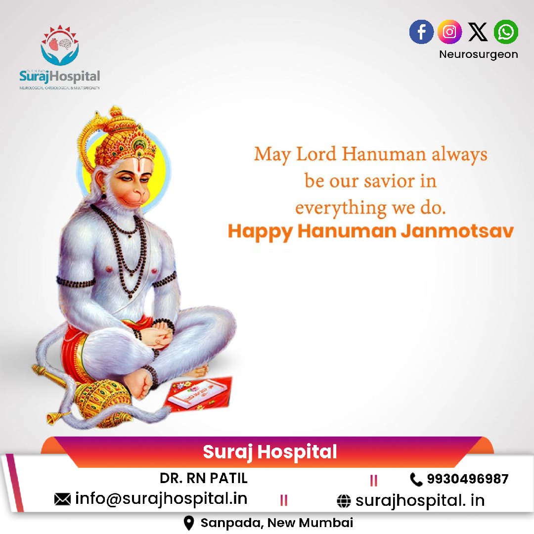 On this auspicious day, may Lord Hanuman fill your life with positivity and remove all obstacles. Happy Hanuman Jayanti!!! #SurajHospital #humanji #bajrangbali #hanumanjayanti #janmotsav #hanumanjanmotsav2024