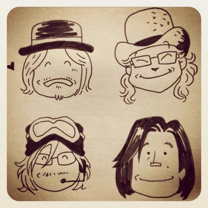 11年前に描いたムーンライダーズ の中の長髪4人。このころ慶一さんはちょっと長い次期でした 