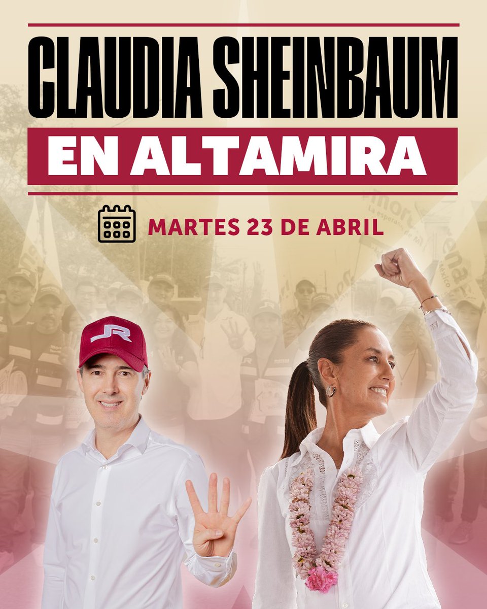 ¡Nos vemos en Altamira! 😃
#ClaudiaPresidenta 
#PuroMorena