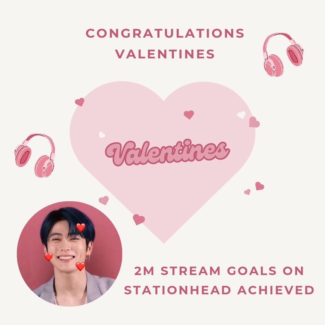 CONGRATULATIONS VALENTINES🥳🍑 We proudly to celebrate with all valentines that Valentines Channel on Stationhead has now reached 2 million goals!🥳💗 Thank you so much for all your support, Vals! Keep streaming and supporting JAEHYUN! 🔗 : stationhead.com/c/valentines