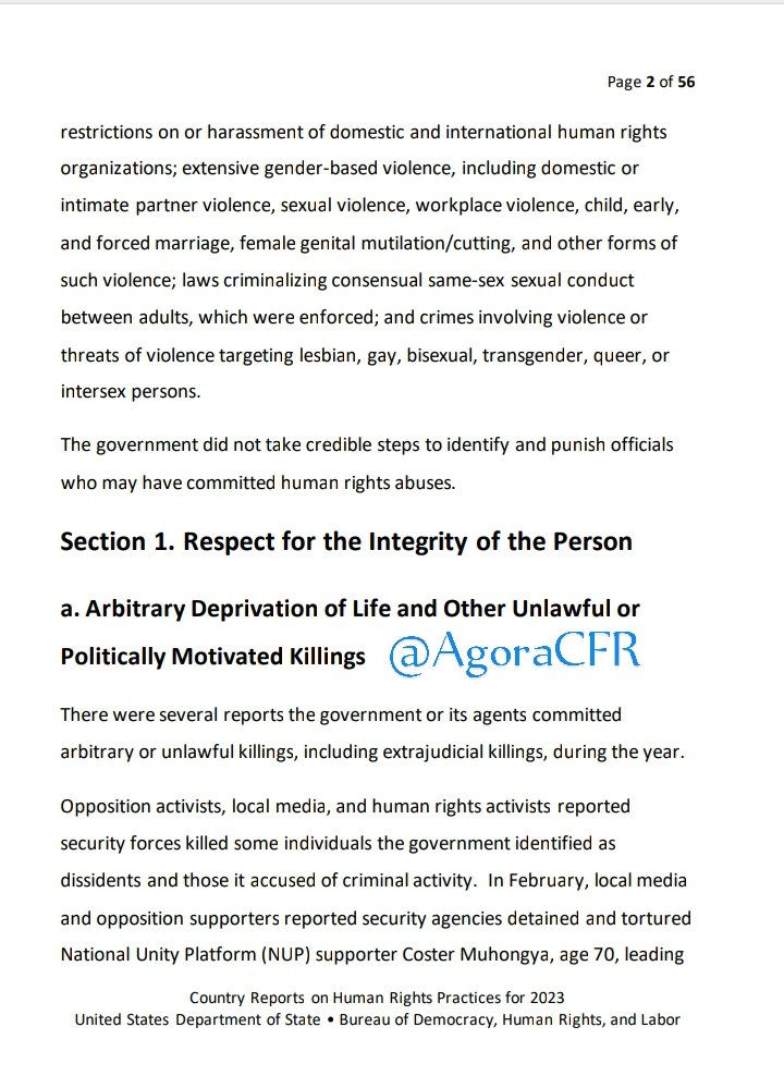 AgoraCFR's tweet photo. Last night, USA Department of state's @SecBlinken released the 2023 country reports on Human Rights.

Uganda's report has violations ranging from Extra judicial killings,enforced disappearances,political prisoners,torture, media freedoms among others...
https://t.co/RRquhheGqS https://t.co/iw1FcHZ52M